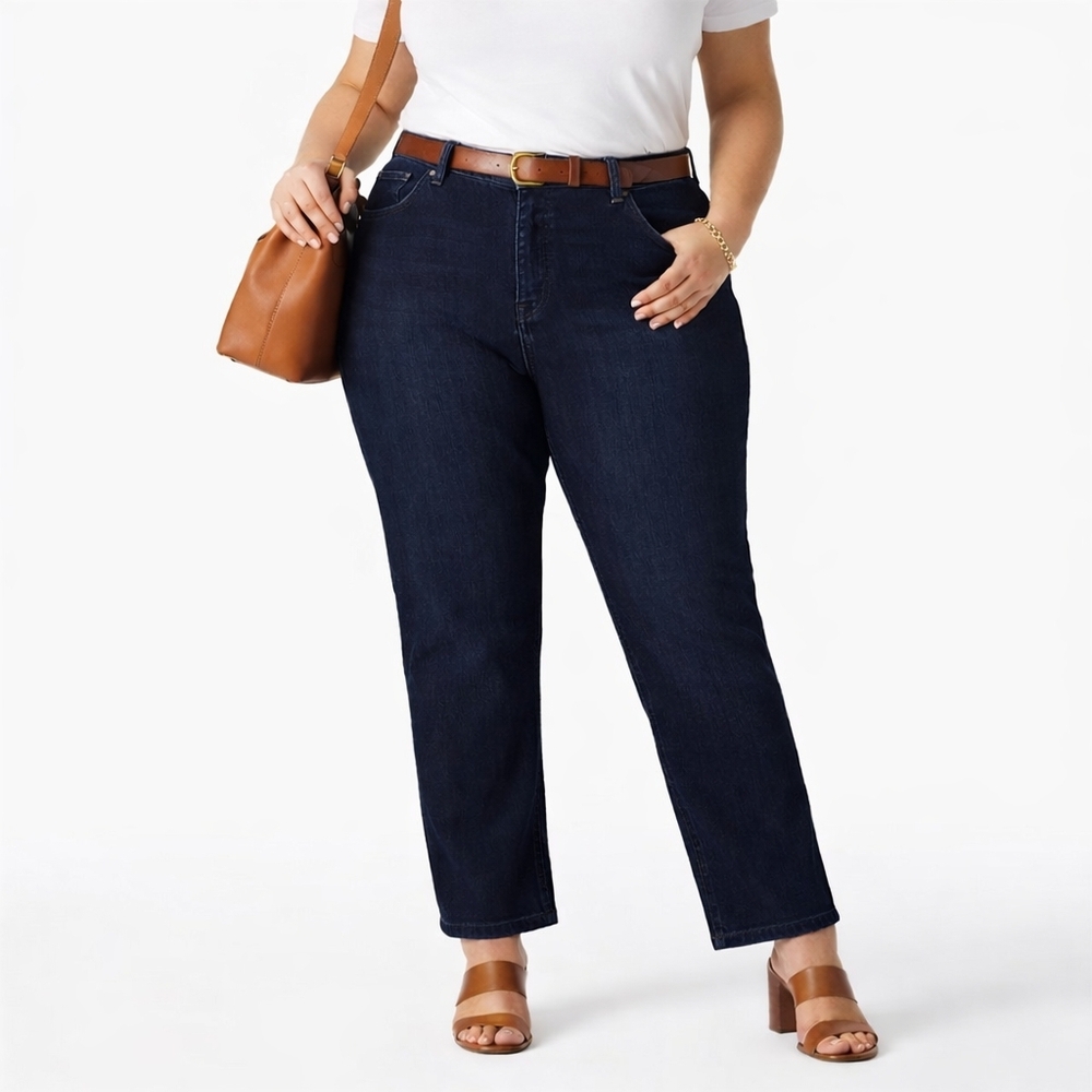 Style & Co Mid Rise Straight Leg Jeans Plus 18W Dark Wash Stretch Classic Casual